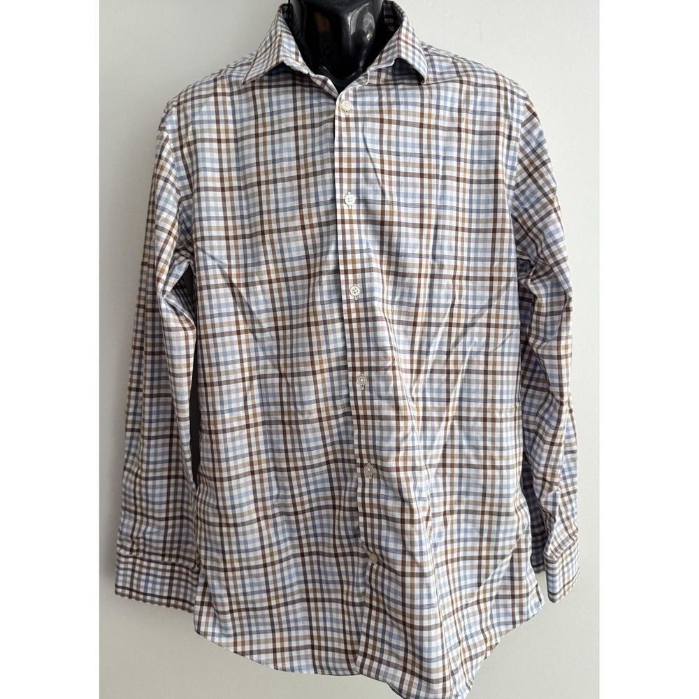 Banana Republic Shirt Mens L Blue Plaid Long Sleeve Grant Fit Non-Iron Dress